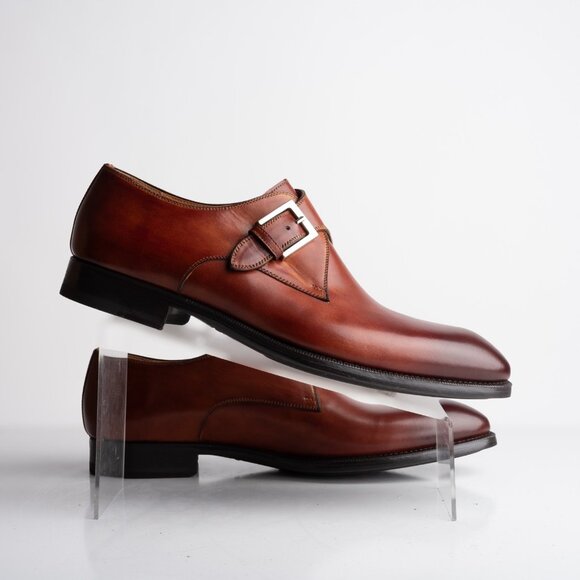 Magnanni Mens Wooten Monk Strap Loafers in Cognac Brown Sz US 11.5 EU 44.5 NWB